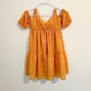 Stitch & Pine Babydoll Sundress Mini Cold Shoulder Ruffle Yellow Dress NWT